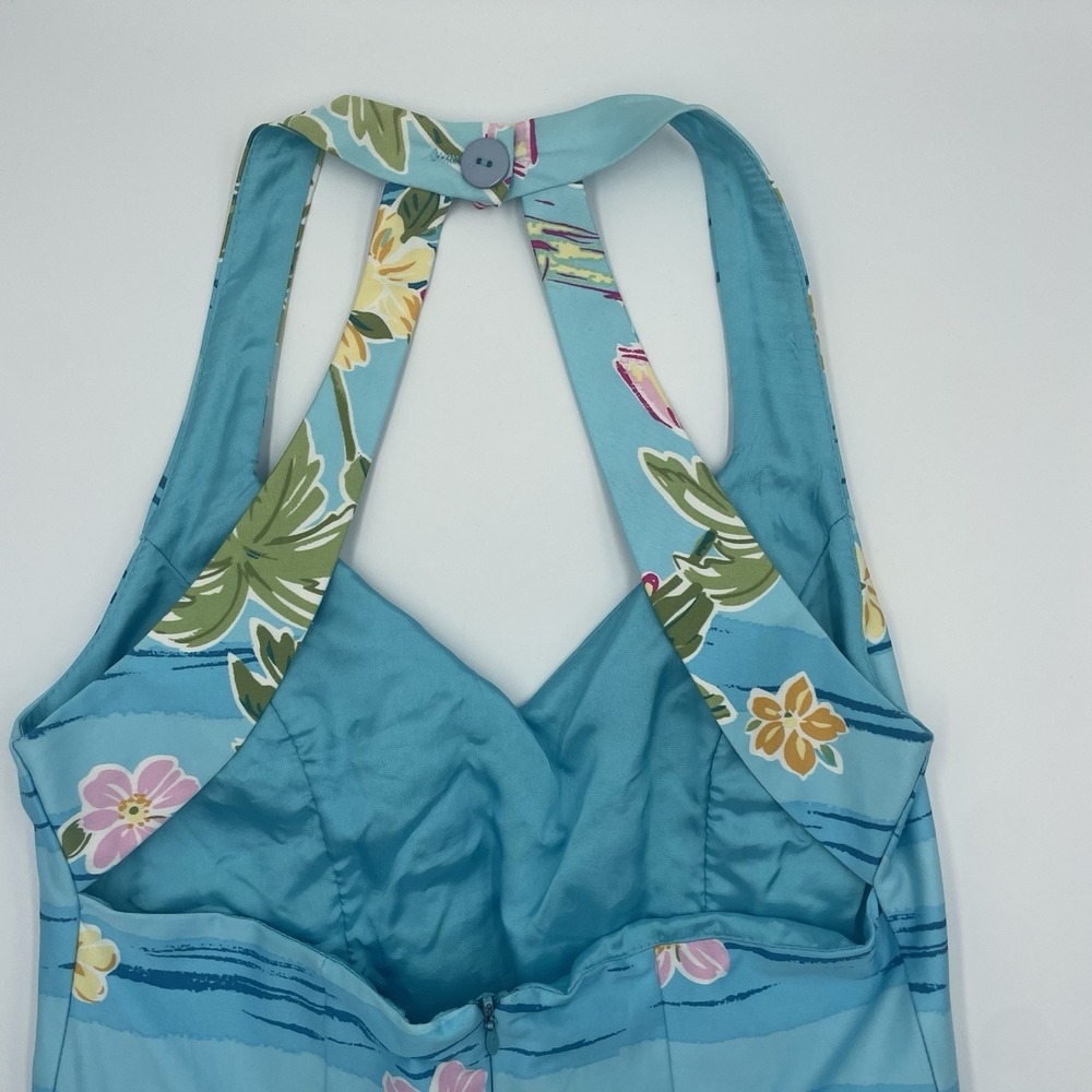 Women's Blue Halter Dress Size 4P Tropical Print Floral Vacation Cruise Hawaiian - Picture 9 of 14